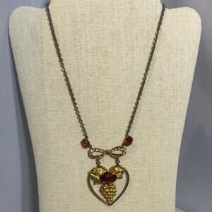 Vintage Gold-Tone Heart & Grape Cluster necklace with red accents MCM